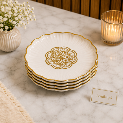 4-Piece Gold Rim Plastic Dessert Plate Set