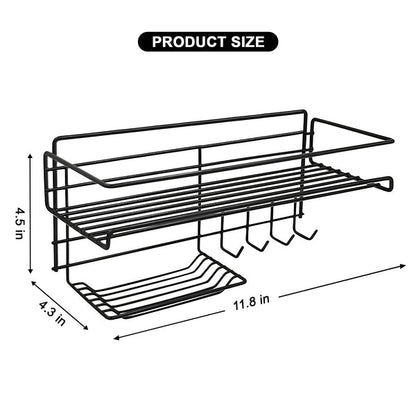 Bathroom Storage Shelf with Hooks and Soap Dish Wall Mounted Organizer Rack
