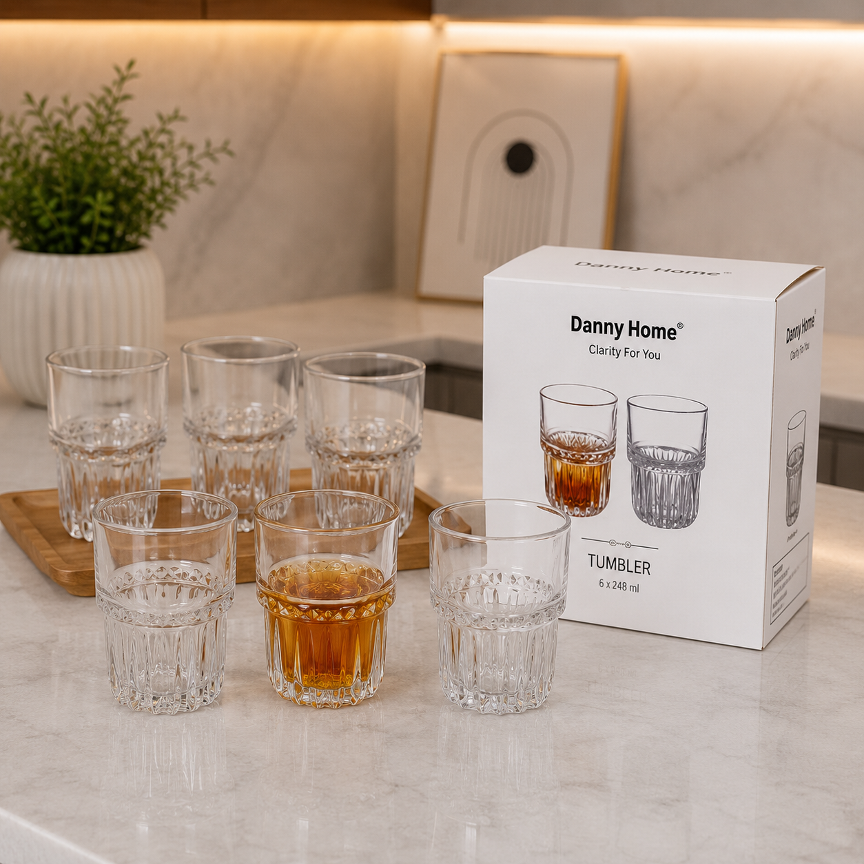 Danny Home Glass Tumbler Set – 248ml (6 Pcs)