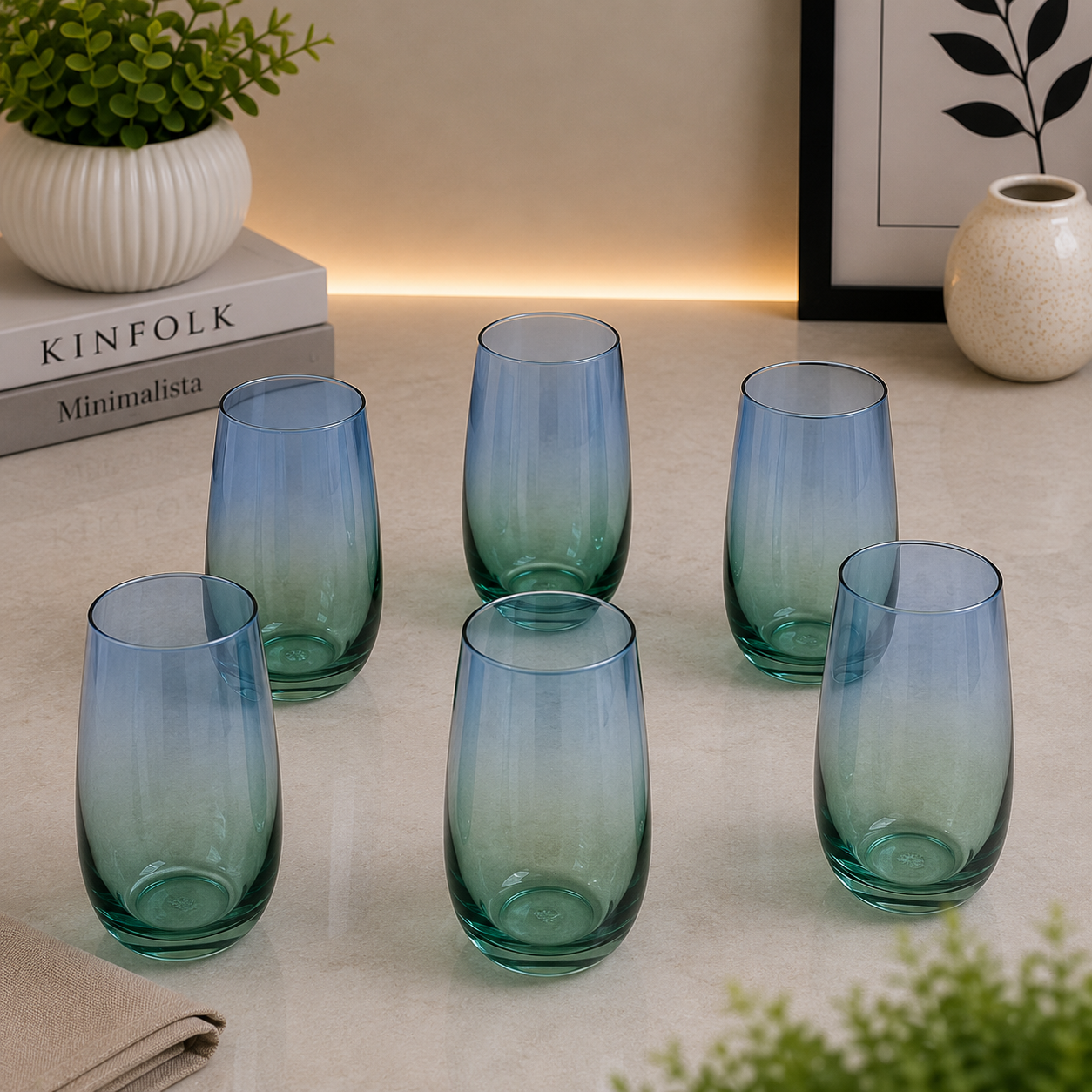 Danny Home Ombre Glass Tumbler Set – 410ml (6 Pcs)