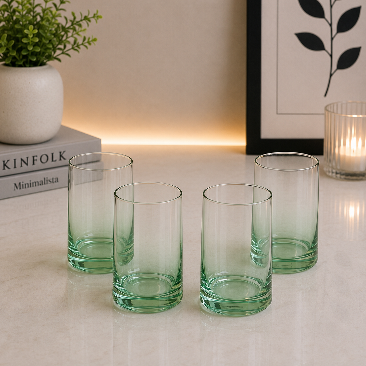Danny Home Green Ombre Glass Tumbler Set – 410ml (4 Pcs)