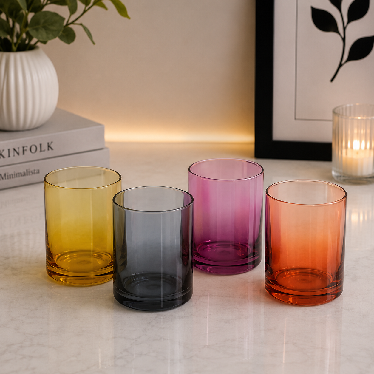 Danny Home Floral Glass Tumbler Set – 410ml (4 Pcs)