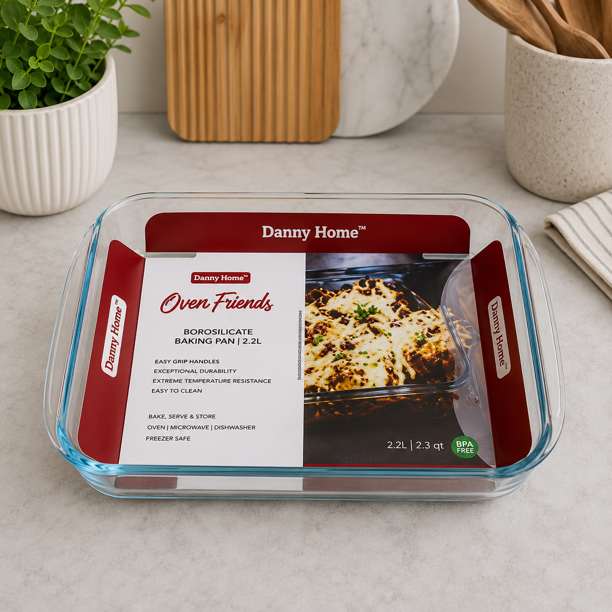 Danny Home Borosilicate Glass Baking Pan – 2.2L