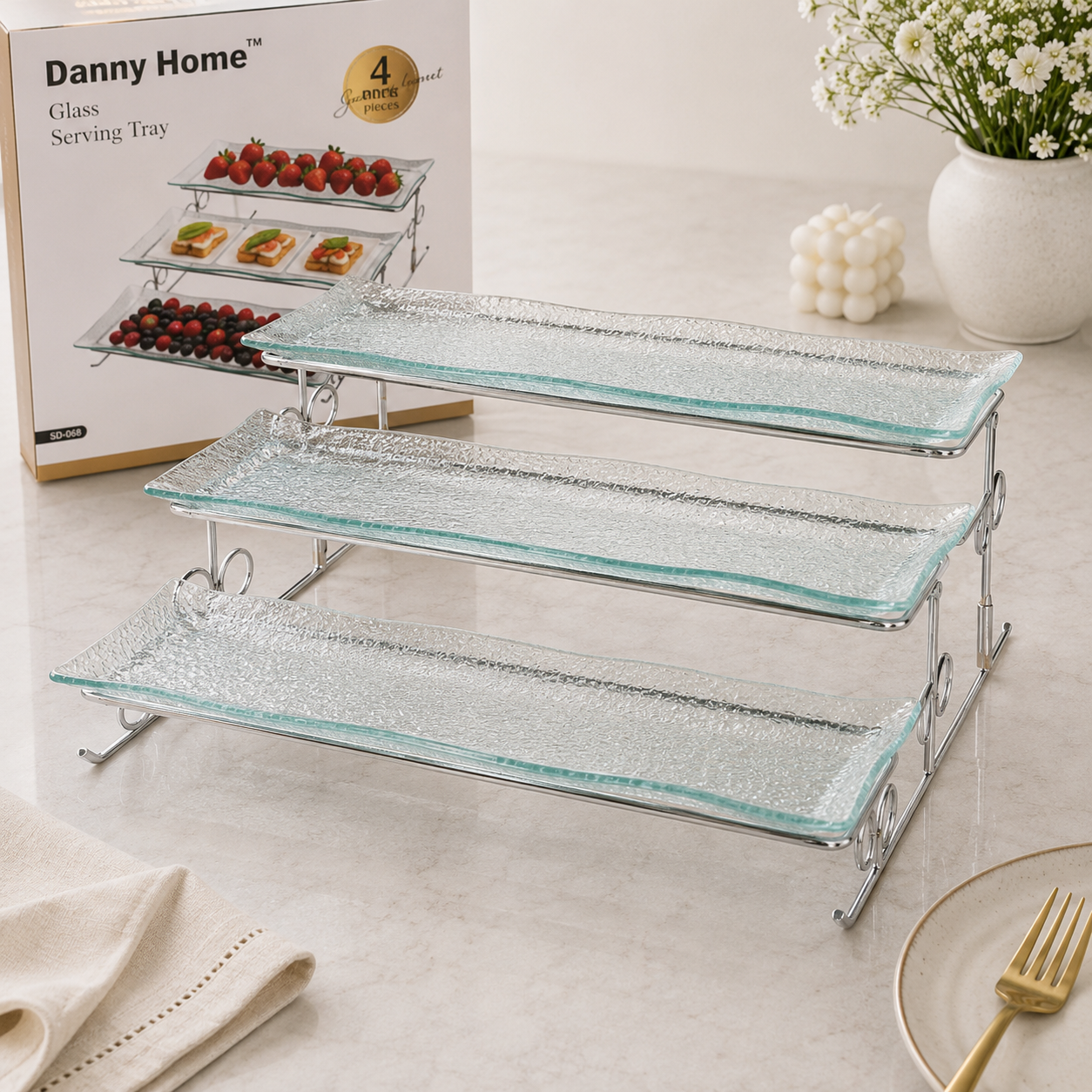 Danny Home 3-Tier Glass Serving Tray
