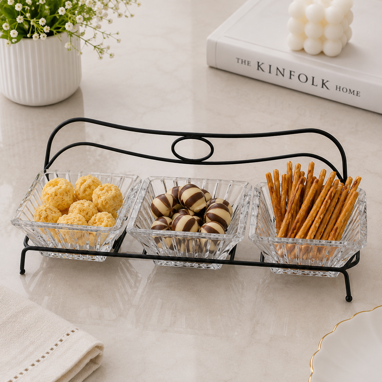 Danny Home 3-Section Glass Snack Bowl Set – 250ml