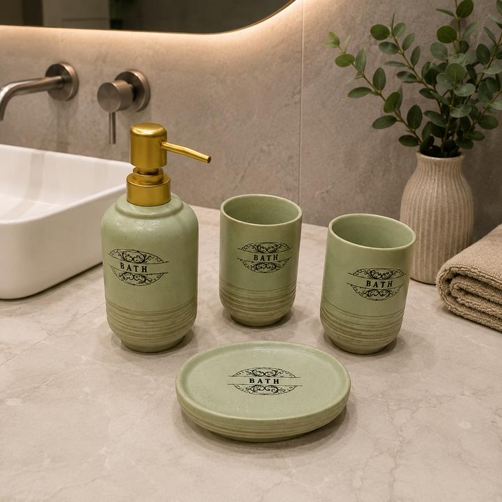 4-Piece Ceramic Bathroom Accessories Set – Sage Green