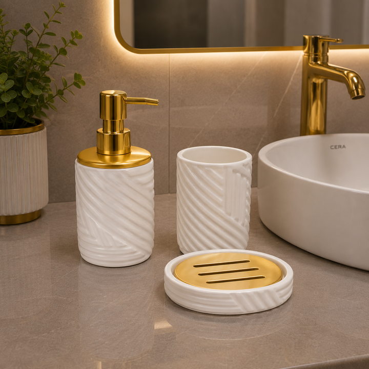 Brilliant Luxury Round White Bathroom Accessory Set