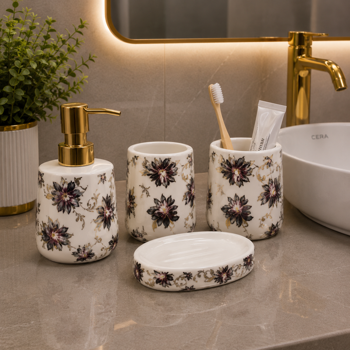 Brilliant Luxury Dark Flower Bathroom Accessory Set