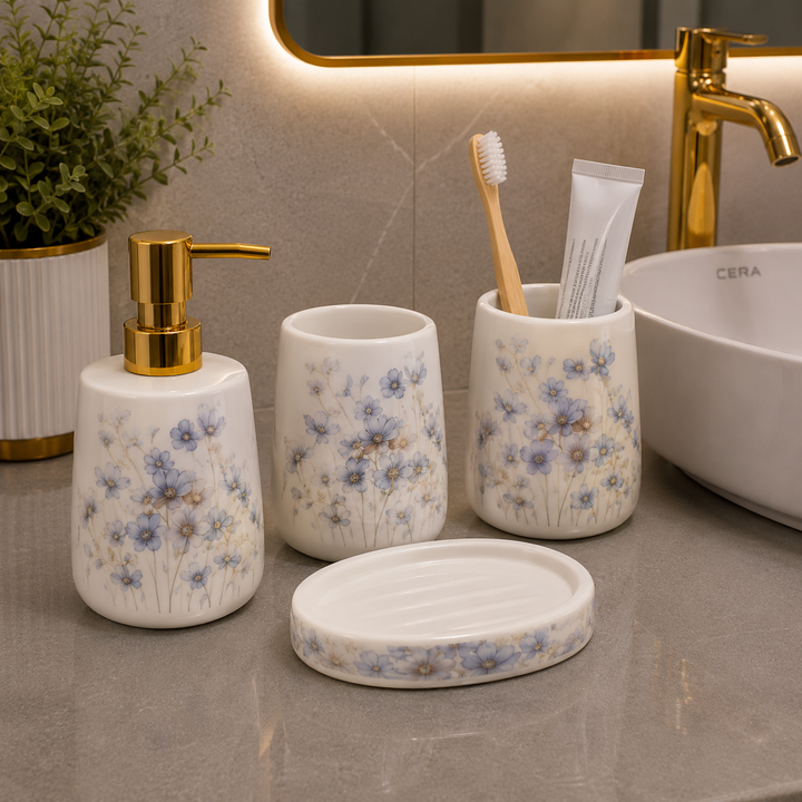 Brilliant Luxury Blue Flower Bathroom Accessory Set