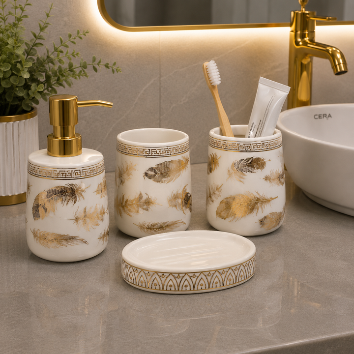 Brilliant Luxury Gold Leaf Bathroom Accessory Set