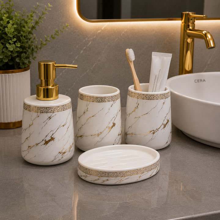 Brilliant Luxury White Marble Bathroom Accessory Set