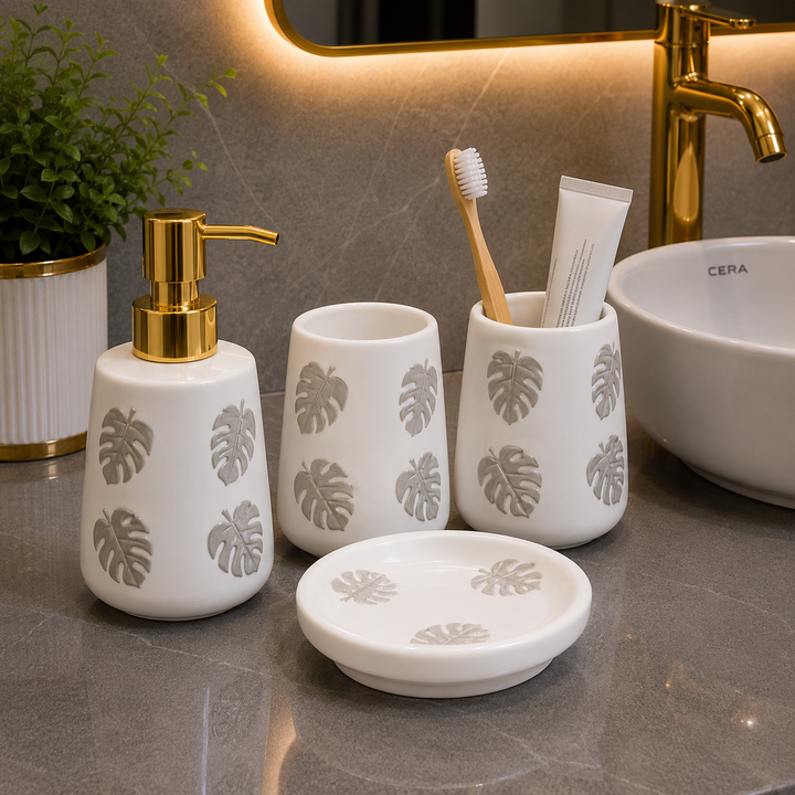 Brilliant Luxury Leaf White Bathroom Accessory Set