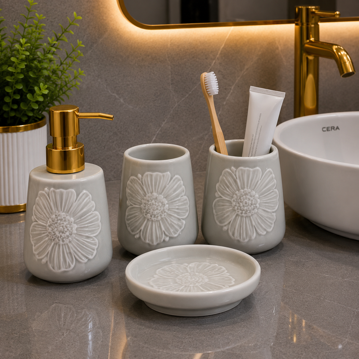 Brilliant Luxury Flower Gray Bathroom Accessory Set