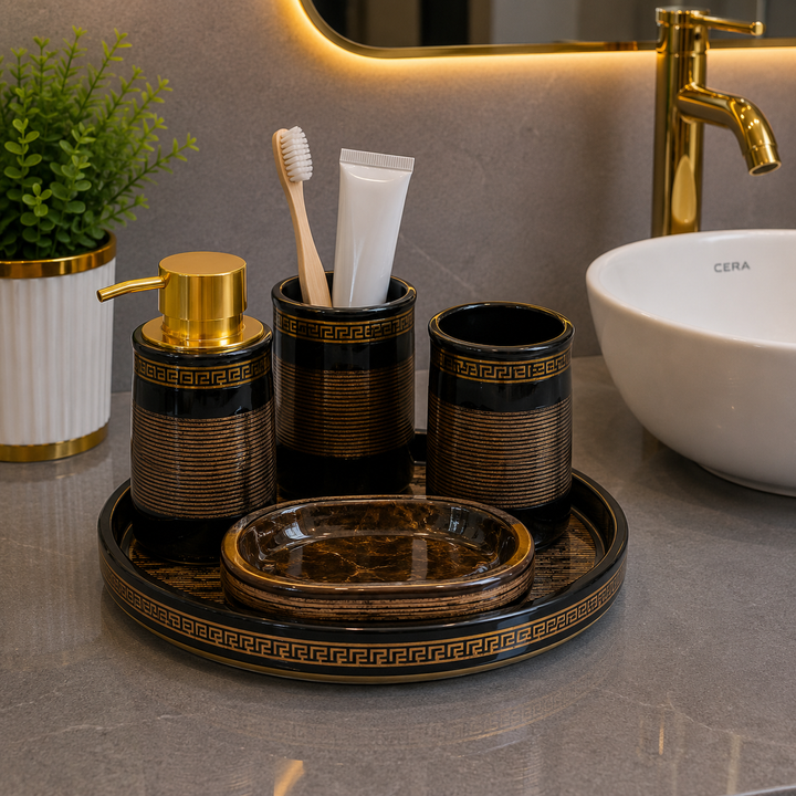 Brilliant Luxury Black Gold Bathroom Tray Set