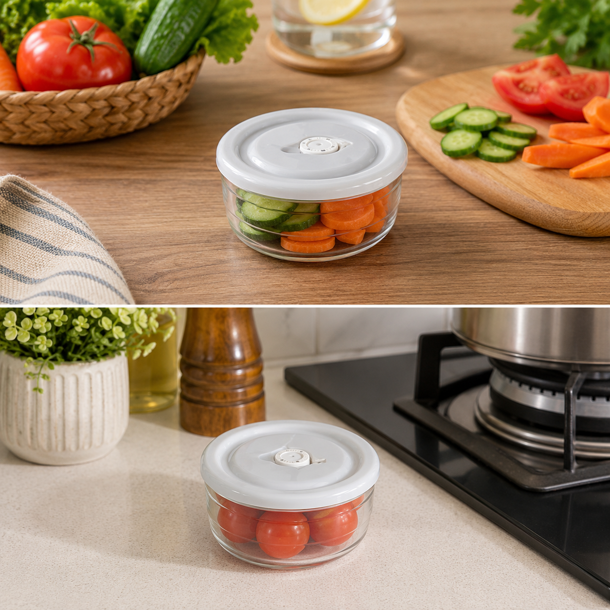 Limon 1230 Vacuum Glass Bowl Set with Dated Lid 3-Piece