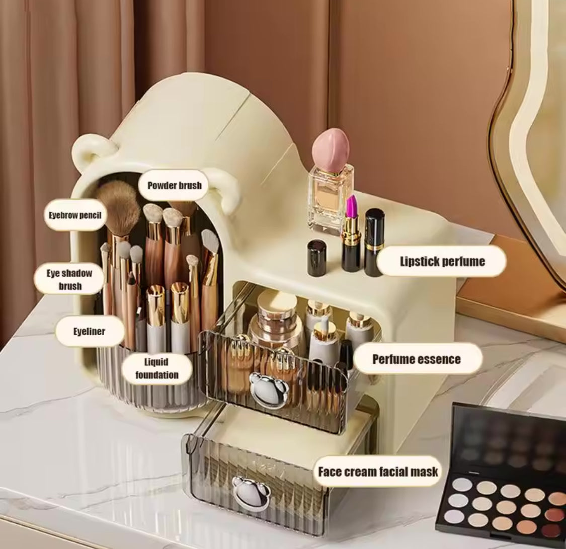 Bear Organizer Makeup Brush Holder with 2 Drawers