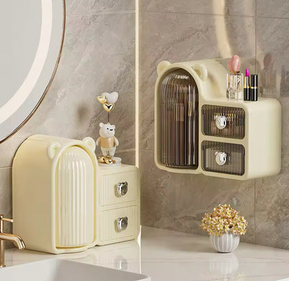 Bear Organizer Makeup Brush Holder with 2 Drawers