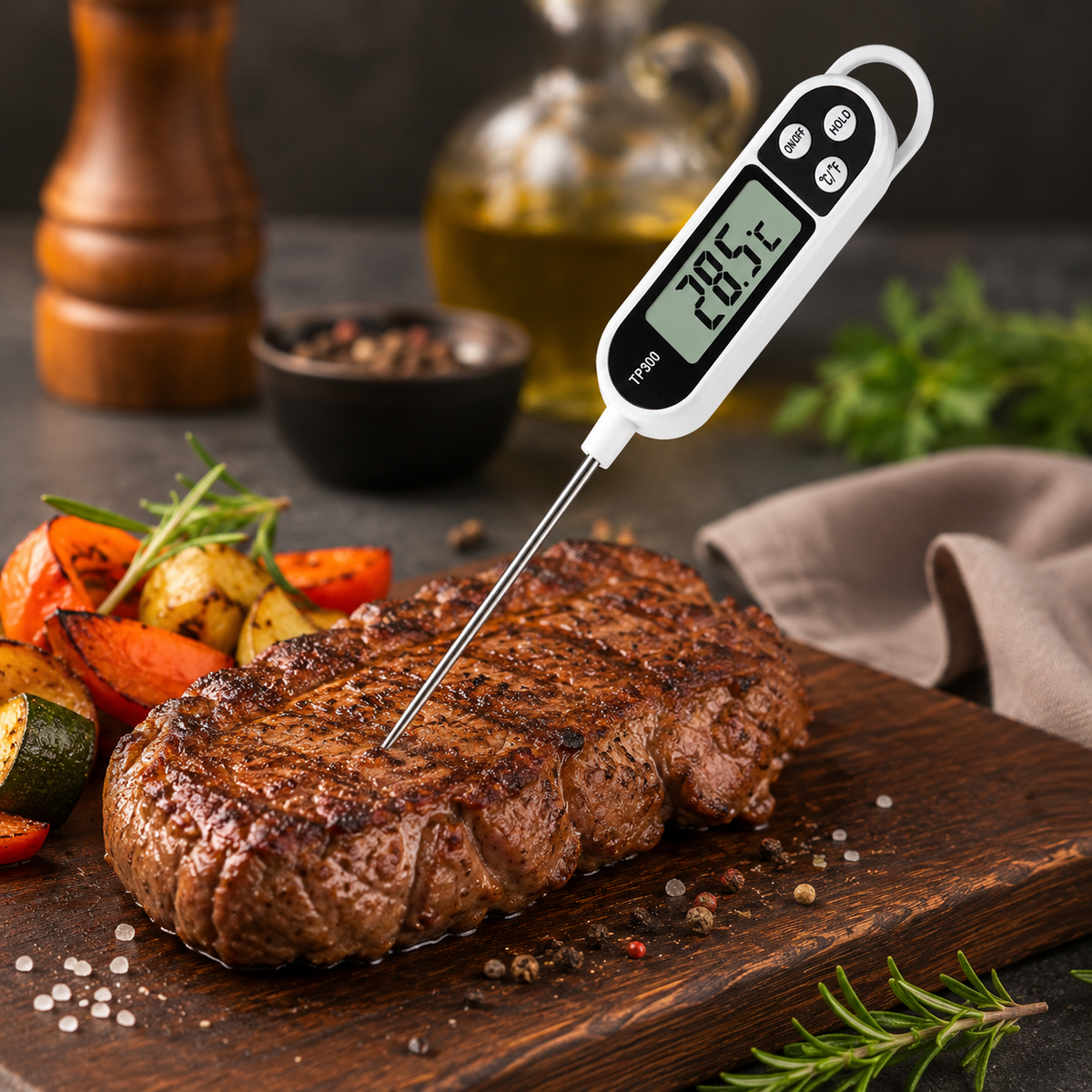 Digital Food Thermometer with Probe and Hold Temperature Function