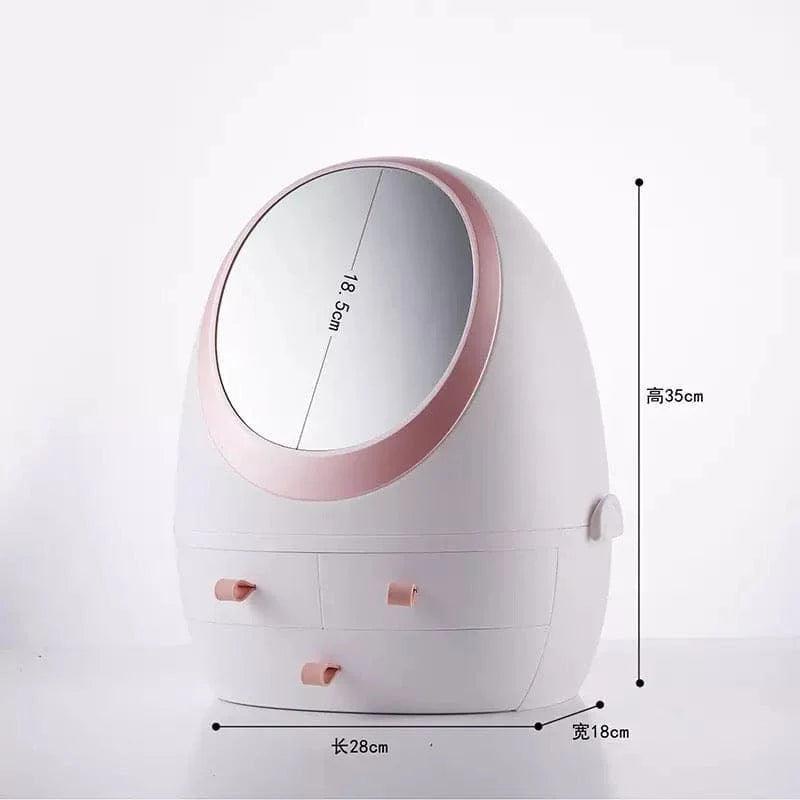 Oval Mirror Cosmetic Organizer with LED Lighted Storage & Makeup Mirror
