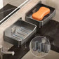 Wall Mounted Soap Holder with Drain Tray and Waterproof Punch-Free Box with Lid for Bathroom and Kitchen
