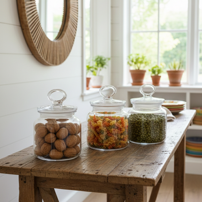 Limon 3-Pcs Rustic Design Handmade Glass Canister Set