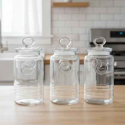 Limon 3-Pcs Rustic Design Handmade Glass Canister Set