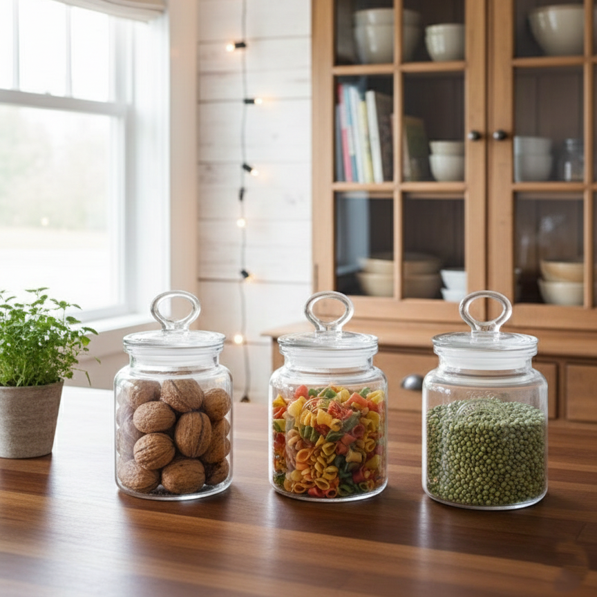 Limon 3-Pcs Rustic Design Handmade Glass Canister Set