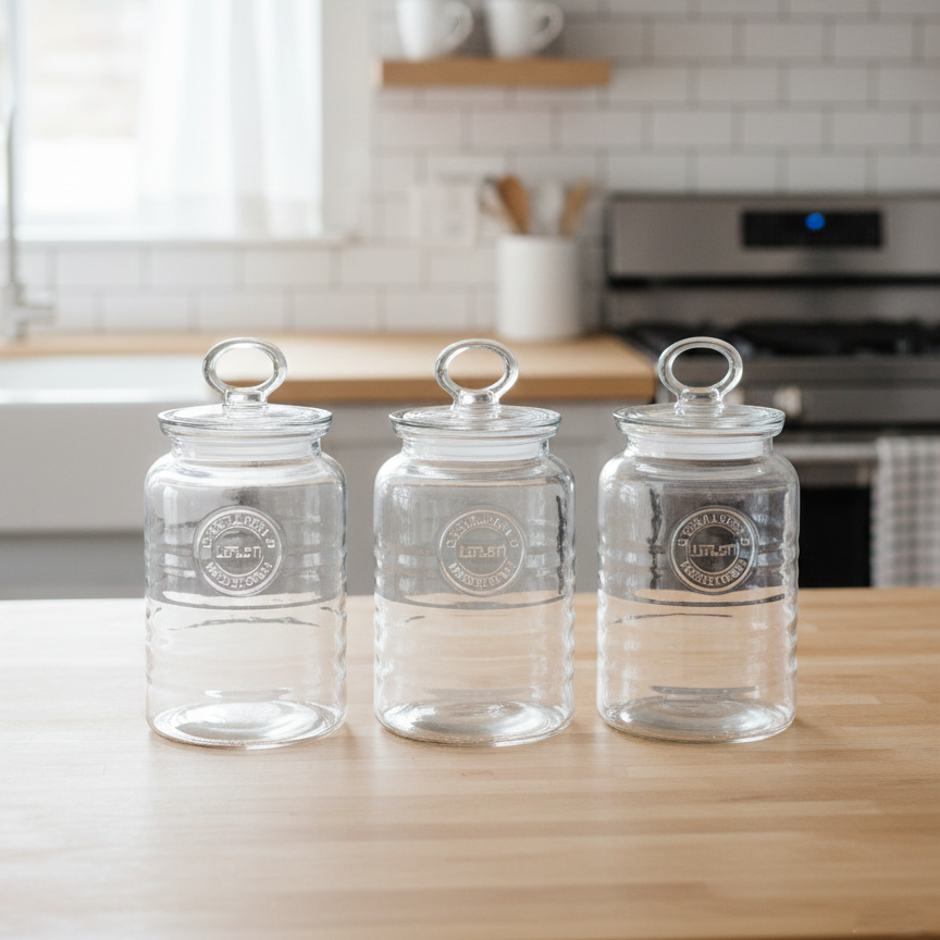 Limon 3-Pcs Rustic Design Handmade Glass Canister Set