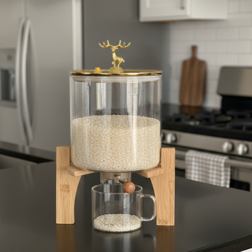 Luxury 5500ml Rice Dispenser with Measuring Cup Elegant Kitchen Storage Jar