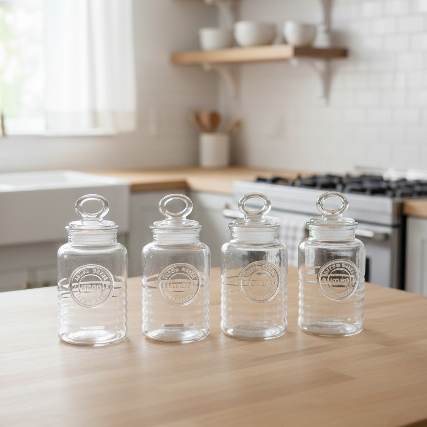 Limon 4-Pcs Rustic Design Handmade Glass Canister Set