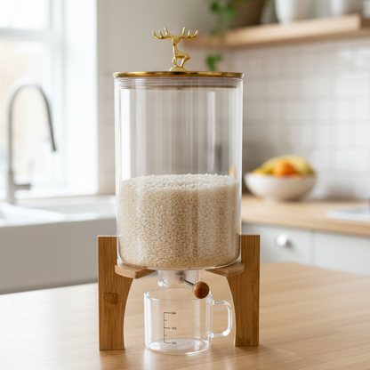 Luxury 5500ml Rice Dispenser with Measuring Cup Elegant Kitchen Storage Jar