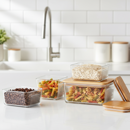 Limon Robust 3-Piece Glass Container Set with Wooden Lid