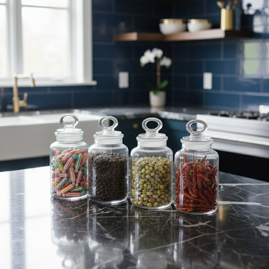 Limon 4-Pcs Rustic Design Handmade Glass Canister Set