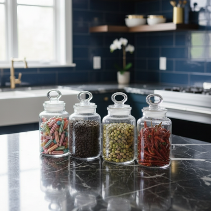 Limon 4-Pcs Rustic Design Handmade Glass Canister Set