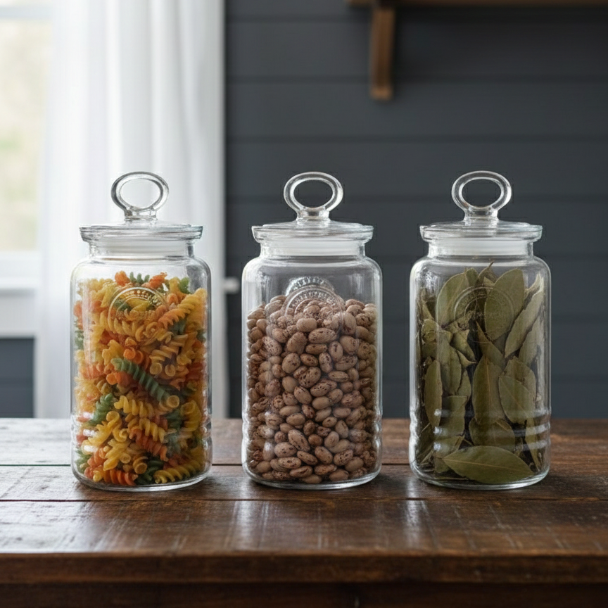 Limon 3-Pcs Rustic Design Handmade Glass Canister Set