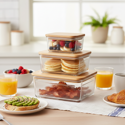 Limon Robust 3-Piece Glass Container Set with Wooden Lid