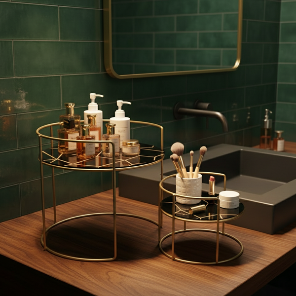 Luxury 2-Tier Cosmetic Organizer Tray Set Makeup & Skincare Storage Stand