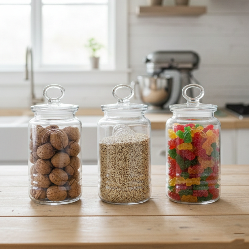 Limon 3-Pcs Rustic Design Handmade Glass Canister Set
