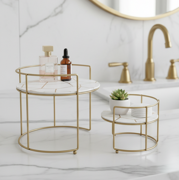 Luxury 2-Tier Cosmetic Organizer Tray Set Makeup & Skincare Storage Stand