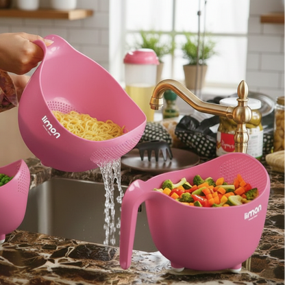Limon Pack of 3 Fruits and Vegetables Wash Bowl with Drainer