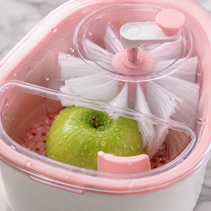 Hand-Crank Fruit and Vegetable Washer with Rotating Cleaning Brush