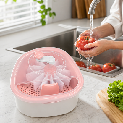 Hand-Crank Fruit and Vegetable Washer with Rotating Cleaning Brush