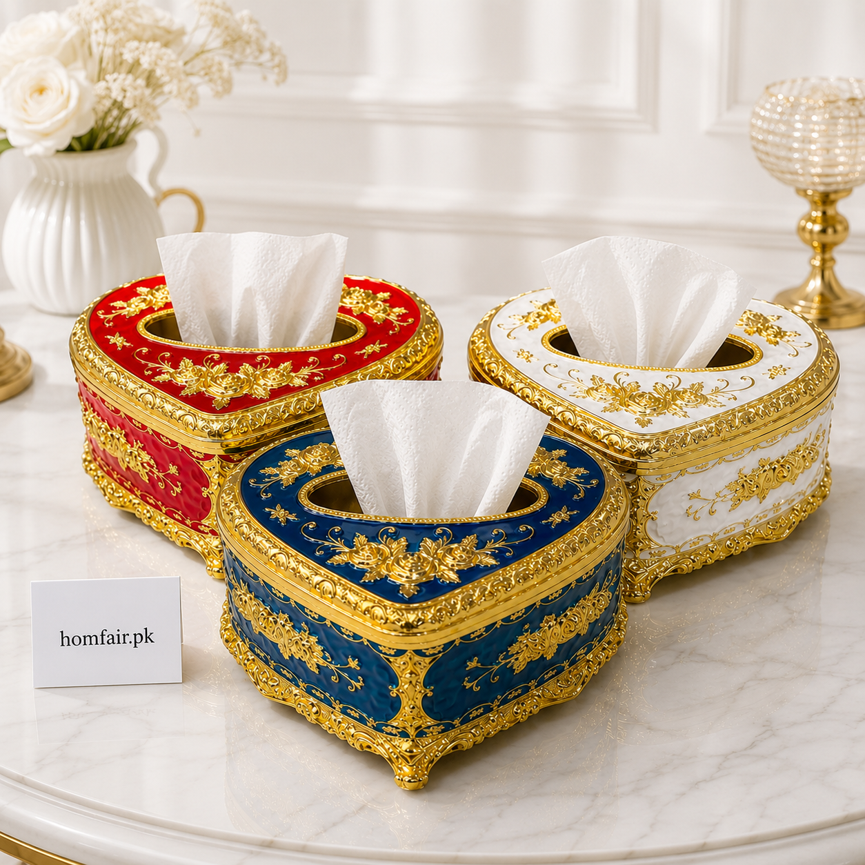 Luxury Metal Heart Tissue Box Elegant Decorative Tissue Holder