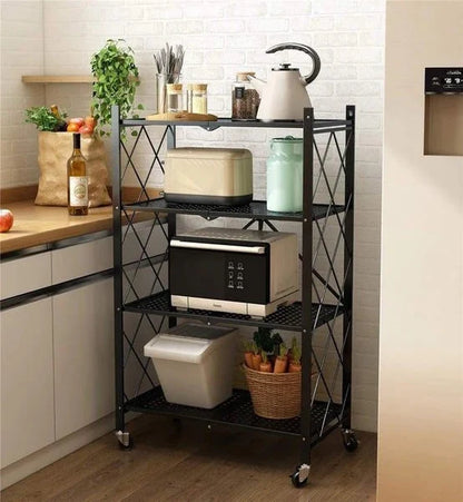 Foldable Heavy-Duty Multilayers Kitchen Storage Rack with Wheels