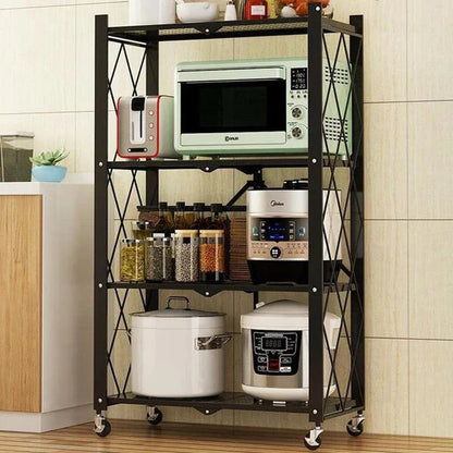 Foldable Heavy-Duty Multilayers Kitchen Storage Rack with Wheels