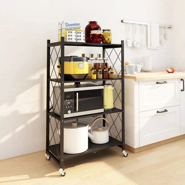 Foldable Heavy-Duty Multilayers Kitchen Storage Rack with Wheels