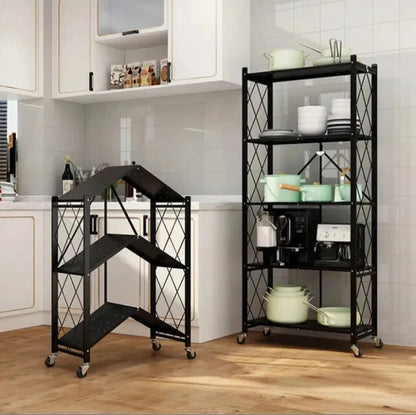 Foldable Heavy-Duty Multilayers Kitchen Storage Rack with Wheels