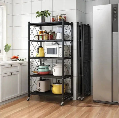 Foldable Heavy-Duty Multilayers Kitchen Storage Rack with Wheels