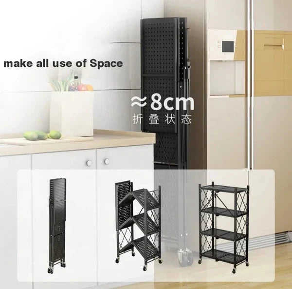 Foldable Heavy-Duty Multilayers Kitchen Storage Rack with Wheels
