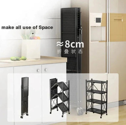 Foldable Heavy-Duty Multilayers Kitchen Storage Rack with Wheels